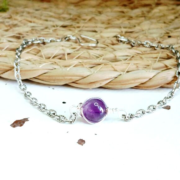 Amethyst Crystal Bracelet Anklet, Gemstone Jewelry Accessories 8" - Picture 2 of 3